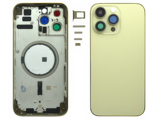 Frame + Tasti Laterali + Sportellino Sim + Back Cover Magnetica + Vetrino senza logo Oro per Apple iPhone 14 Pro Max