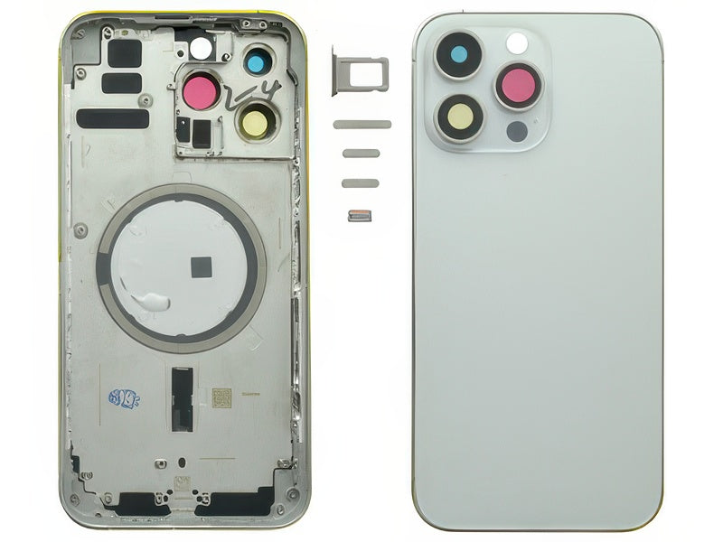 Frame + Tasti Laterali + Sportellino Sim + Back Cover Magnetica + Vetrino senza logo Argento per Apple iPhone 14 Pro Max