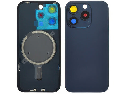 Cover Batteria Magnetica + Vetrino Camera Blu Titanium per Apple iPhone 15 Pro