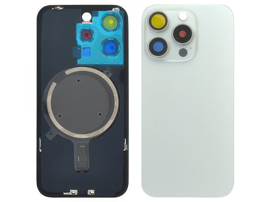 Cover Batteria Magnetica + Vetrino Camera Bianco Titanium per Apple iPhone 15 Pro
