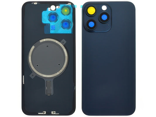 Cover Batteria Magnetica + Vetrino Camera Blu Titanium per Apple iPhone 15 Pro Max