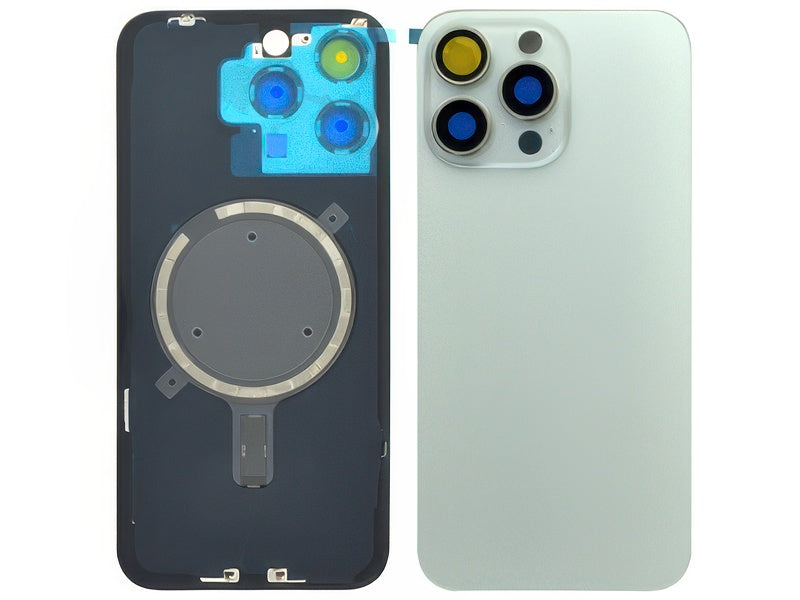 Cover Batteria Magnetica + Vetrino Camera Bianco Titanium per Apple iPhone 15 Pro Max