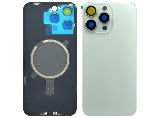 Cover Batteria Magnetica + Vetrino Camera Bianco Titanium per Apple iPhone 15 Pro Max