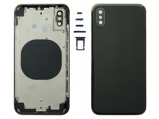 Frame in metallo +Tasti Laterali + Sportellino Sim + Back Cover + Vetrino senza logo Nero per Apple iPhone X