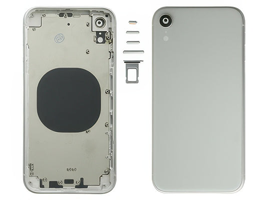 Frame in metallo +Tasti Laterali + Sportellino Sim + Back Cover + Vetrino senza logo Bianco per Apple iPhone Xr