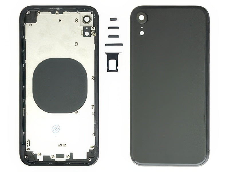 Frame in metallo +Tasti Laterali + Sportellino Sim + Back Cover + Vetrino senza logo Nero per Apple iPhone Xr