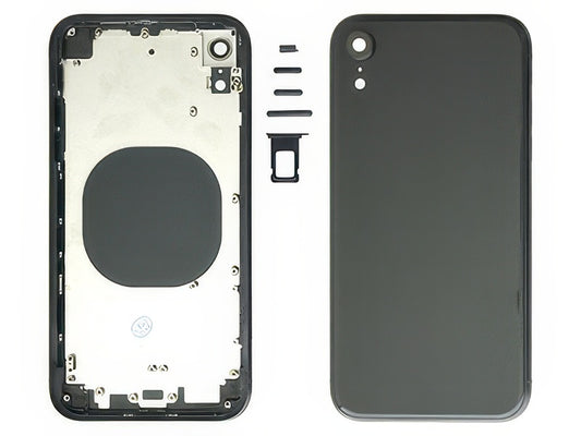 Frame in metallo +Tasti Laterali + Sportellino Sim + Back Cover + Vetrino senza logo Nero per Apple iPhone Xr