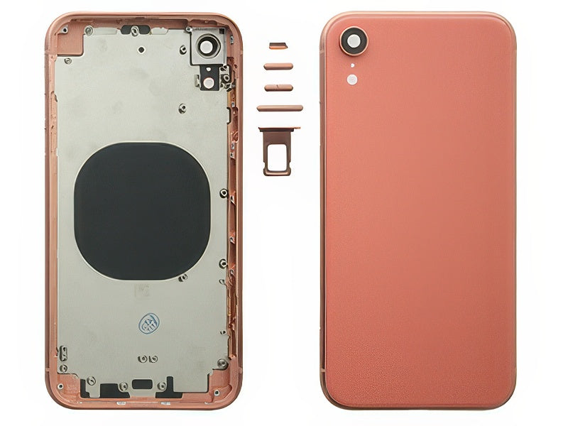 Frame in metallo +Tasti Laterali + Sportellino Sim + Back Cover + Vetrino senza logo Rosa per Apple iPhone Xr