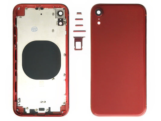 Frame in metallo +Tasti Laterali + Sportellino Sim + Back Cover + Vetrino senza logo Rosso per Apple iPhone Xr