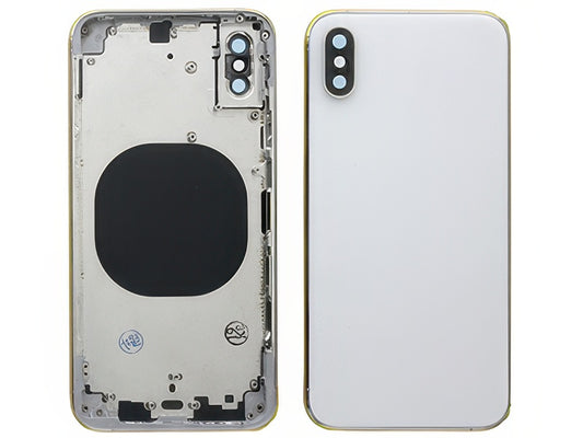 Frame in metallo +Tasti Laterali + Sportellino Sim + Back Cover + Vetrino senza logo Bianco per Apple iPhone Xs