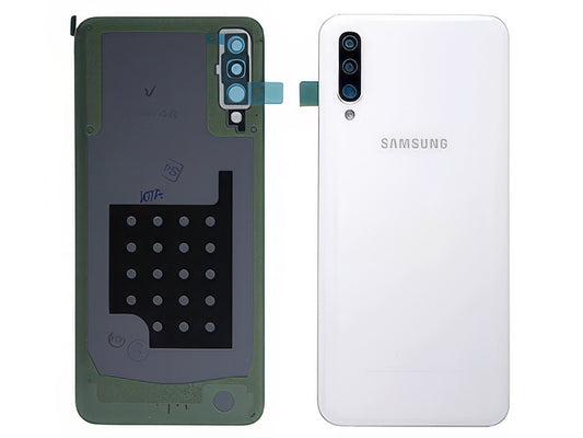 Cover Batteria + Vetrino Camera + Adesivi Bianco per Samsung SM-A505 Galaxy A50