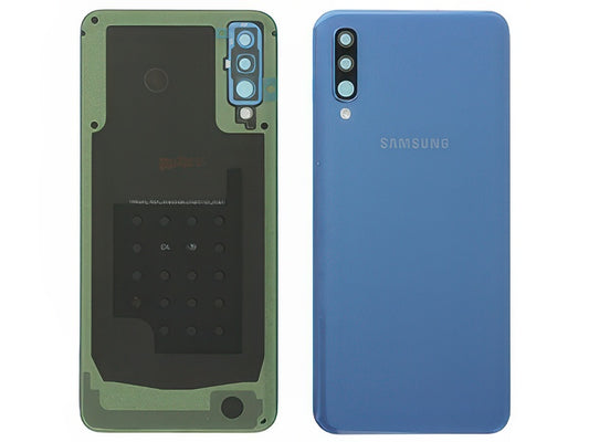 Cover Batteria + Vetrino Camera + Adesivi Blu per Samsung SM-A505 Galaxy A50