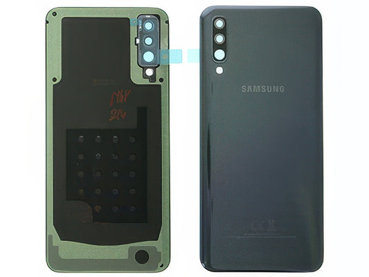 Cover Batteria + Vetrino Camera + Adesivi Nero per Samsung SM-A505 Galaxy A50