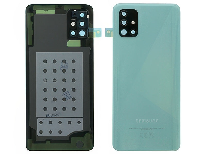 Cover Batteria + Vetrino Camera + Adesivi Blu per Samsung SM-A515 Galaxy A51