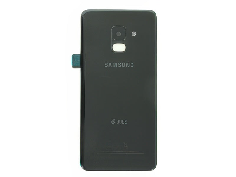 Cover Batteria in vetro + Vetrino Camera + Adesivi Nero per Samsung SM-A530 Galaxy A8 Dual Sim
