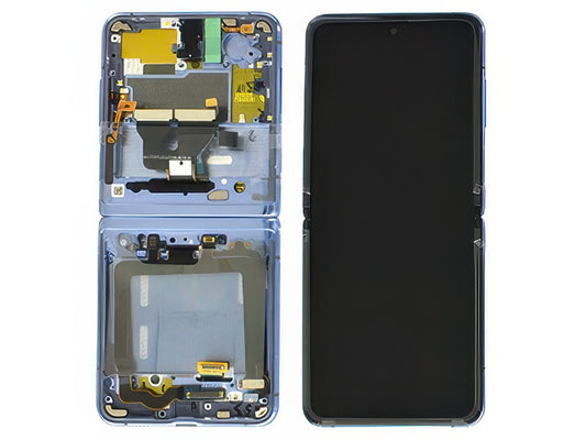 Lcd + Touchscreen + Frame + Fotocamera Frontale + Tasti Laterali Viola per Samsung SM-F700 Galaxy Z Flip
