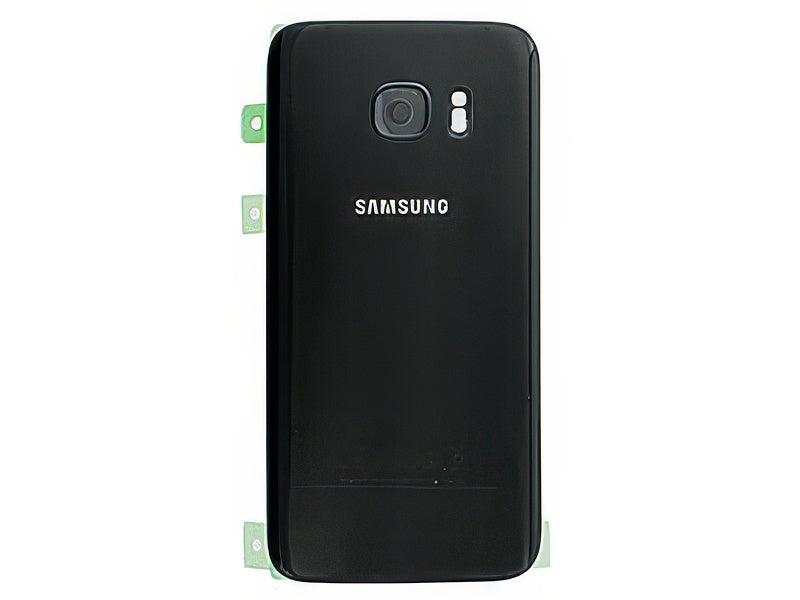 Cover Batteria in vetro + Vetrino Camera + Vetrino Flash Nero per Samsung SM-G930 Galaxy S7