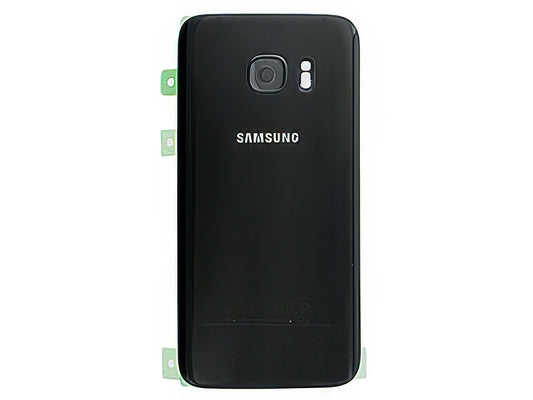 Cover Batteria in vetro + Vetrino Camera + Vetrino Flash Nero per Samsung SM-G930 Galaxy S7