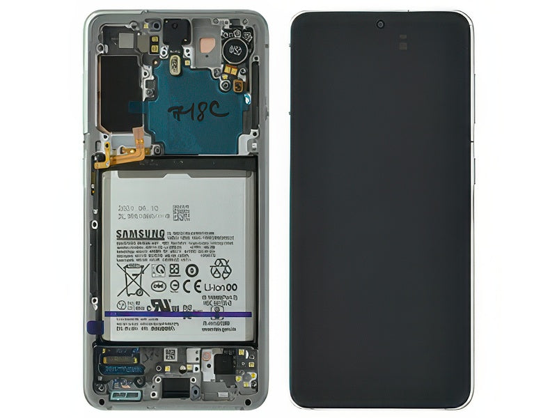 Lcd + Touchscreen + Batteria + Tasti Laterali + Camera Frontale Phantom White per Samsung SM-G991 Galaxy S21 5G