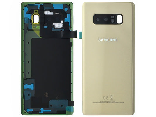 Cover Batteria in vetro + Vetrino Camera + Vetrino Flash Oro per Samsung SM-N950 Galaxy Note 8 Dual-Sim