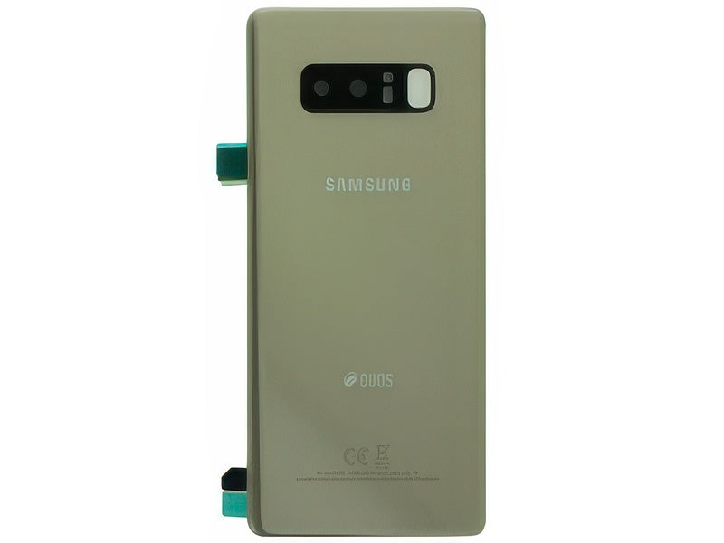 Cover Batteria in vetro + Vetrino Camera + Vetrino Flash vers. Duos Oro per Samsung SM-N950 Galaxy Note 8 Dual-Sim
