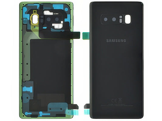 Cover Batteria in vetro + Vetrino Camera + Vetrino Flash vers. Single Sim Nero per Samsung SM-N950 Galaxy Note 8 Dual-Sim