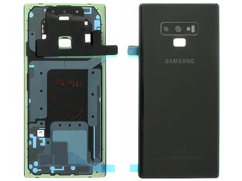 Cover Batteria in vetro + Vetrino Camera + Adesivi Nero per Samsung SM-N960 Galaxy Note 9