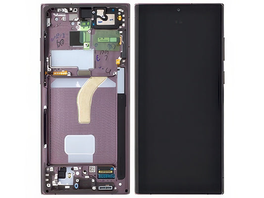 Lcd + Touchscreen + Frame + Tasti Laterali Burgundy per Samsung SM-S908 Galaxy S22 Ultra