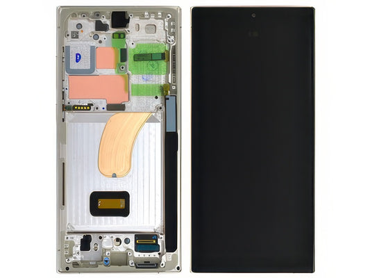 Lcd + Touchscreen + Frame + Tasti Laterali Cream per Samsung SM-S918 Galaxy S23 Ultra