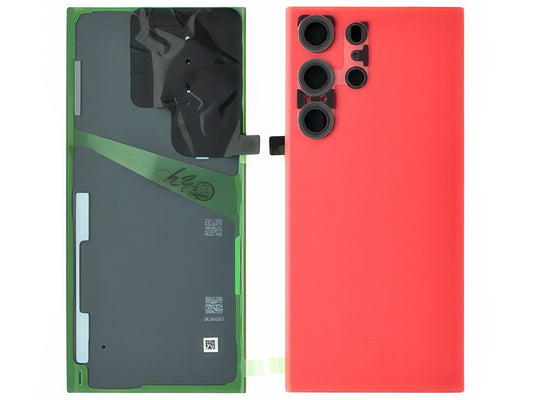 Cover Batteria + Vetrino Camera + Adesivi Rosso per Samsung SM-S918 Galaxy S23 Ultra