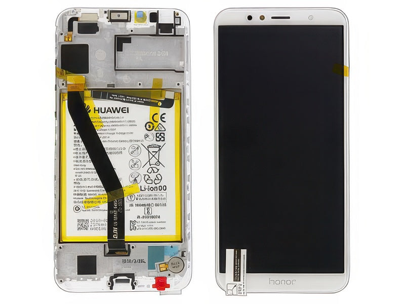 Lcd + Touchscreen + Frame + Batteria + Vibrazione + Altoparlante + Switch Tasti Lat. Bianco per Honor 7A