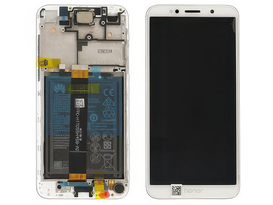 Lcd + Touchscreen + Frame + Batteria + Vibrazione + Altoparlante + Switch Tasti Lat. Bianco per Honor 7S