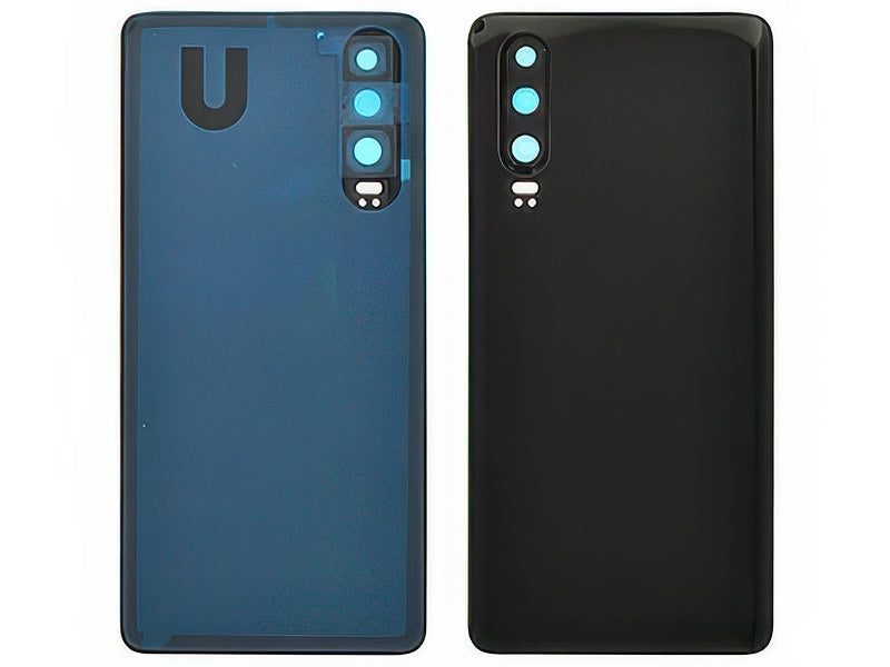 Cover Batteria + Vetrino Camera + Adesivo Nero per Huawei P30