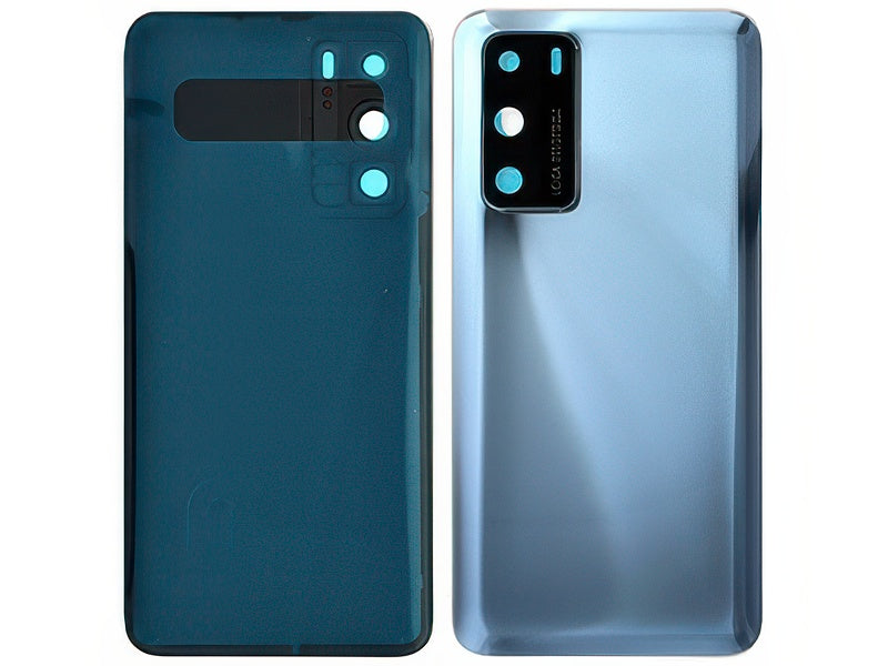 Cover Batteria + Vetrino Camera + Adesivo Argento per Huawei P40