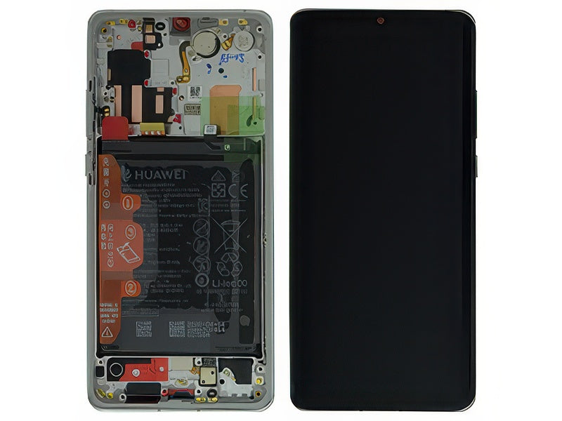 Lcd + Touch + Frame + Batteria + Tasti Laterali + Altoparlante + Vibrazione Argento Frost per Huawei P30 Pro New Edition