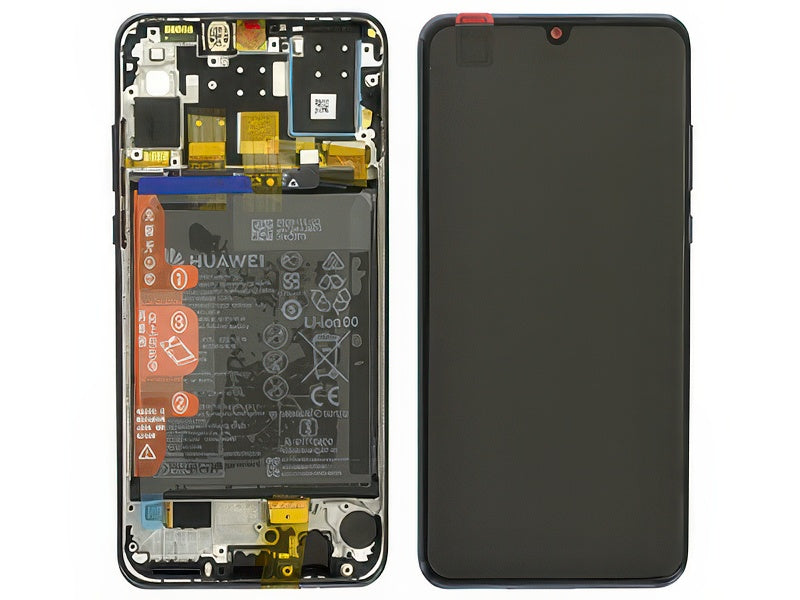 Lcd + Touch + Frame + Batteria + Tasti Laterali + Altoparlante Midnight Nero per Huawei P30 Lite New Edition