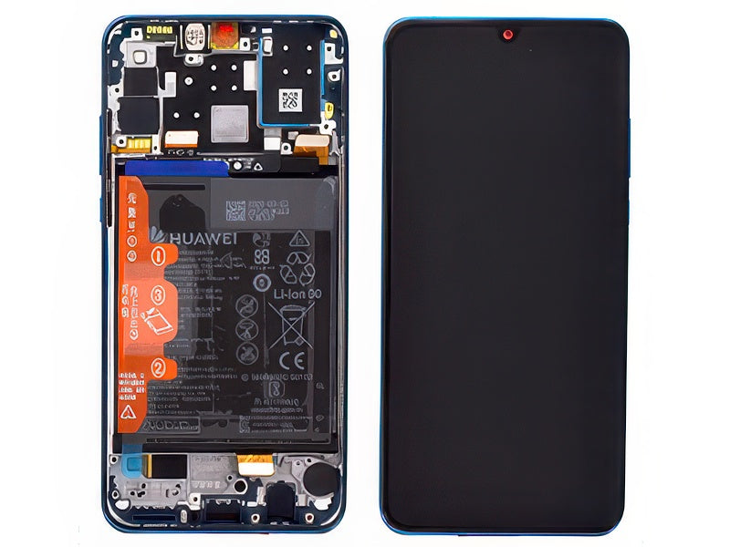 Lcd + Touch + Frame + Batteria + Tasti Laterali Peacock Blu "Versione Fotocamera 24MP" per Huawei P30 Lite