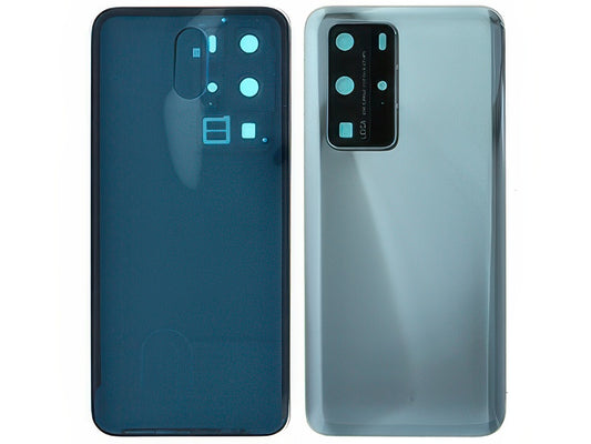 Cover Batteria + Vetrino Camera + Adesivi Argento Frost per Huawei P40 Pro