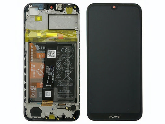 Lcd + Touch Screen + Frame + Batteria + Vibrazione + Altoparlante + Switch Tasti Lat. Nero per Huawei Y5 2019