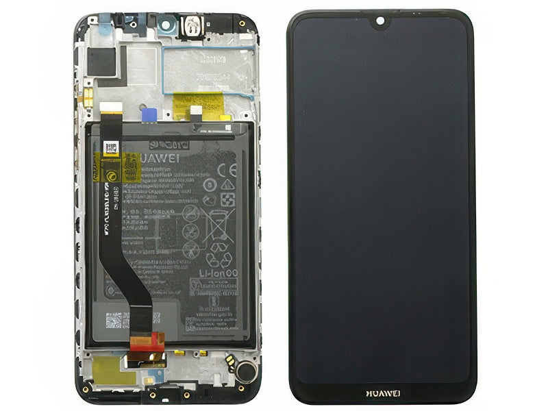 Lcd + Touch Screen + Frame + Batteria + Vibrazione + Altoparlante + Switch Tasti Lat. Nero per Huawei Y7 2019