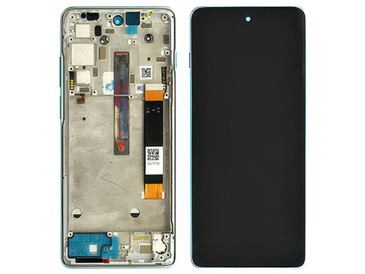 Lcd + Touch Screen + Frame + Tasti Laterali Glacier Verde per Motorola Moto G200 5G