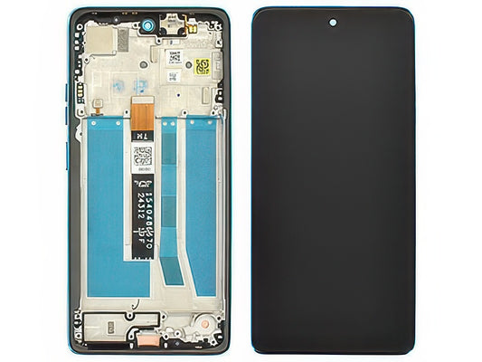 Lcd + Touch Screen + Frame + Tasti Laterali Aqua Blu per Motorola Moto G75 5G