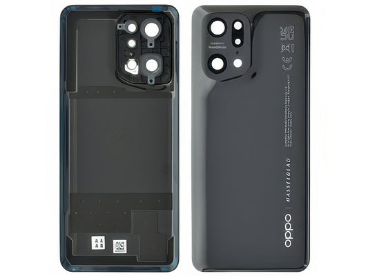 Cover Batteria + Vetrino Camera + Adesivi Glaze Nero per Oppo Find X5 Pro