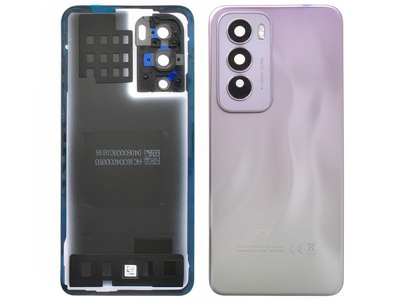 Cover Batteria + Vetrino Camera + Adesivi Nebula Argento per Oppo Reno 12 Pro 5G