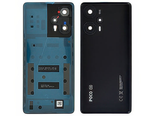 Cover Batteria + Vetrino Camera + Adesivi Nero per Xiaomi Poco F5