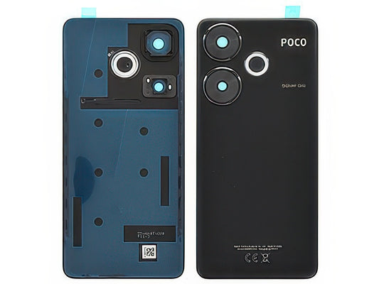 Cover Batteria + Vetrino Camera + Adesivi Nero per Xiaomi Poco F6