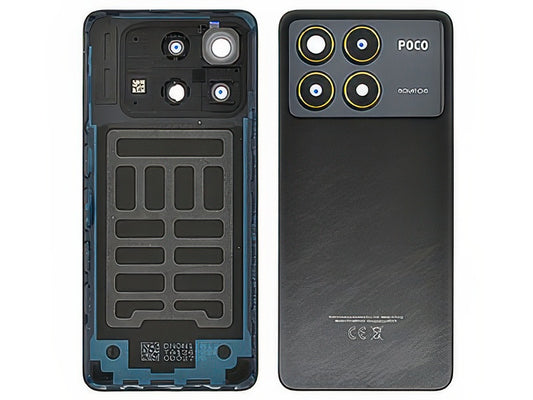 Cover Batteria + Vetrino Camera + Adesivi Nero per Xiaomi Poco F6 Pro
