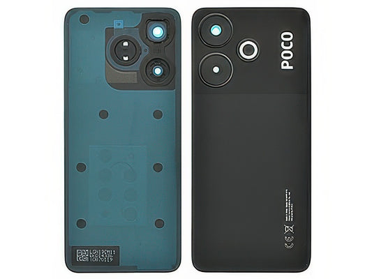 Cover Batteria + Vetrino Camera + Adesivi Nero per Xiaomi Poco M6 4G