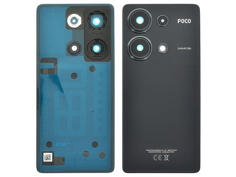 Cover Batteria + Vetrino Camera + Adesivi Nero per Xiaomi Poco M6 Pro 4G