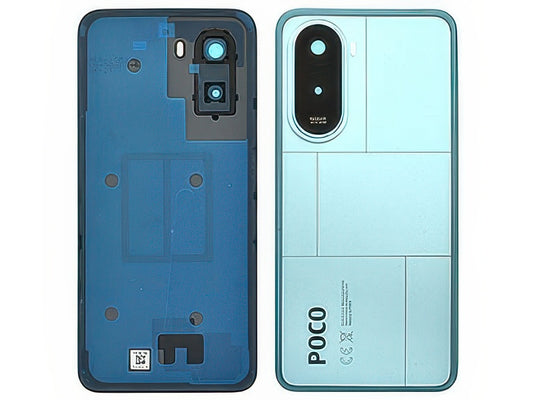 Cover Batteria + Vetrino Camera + Adesivi Blu per Xiaomi Poco M7 4G